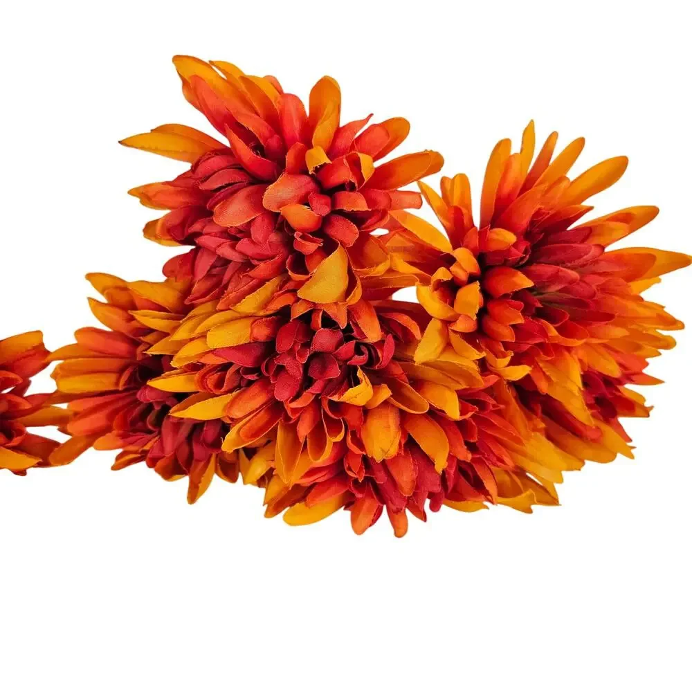 Artificial Silk Fall Mum Flowers 16 Orange Red Stems Autumn Floral Wreath Craft